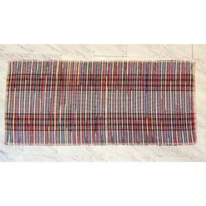 Vintage handmade throw rag rug woven farmhouse rustic multicolor loomed cottage